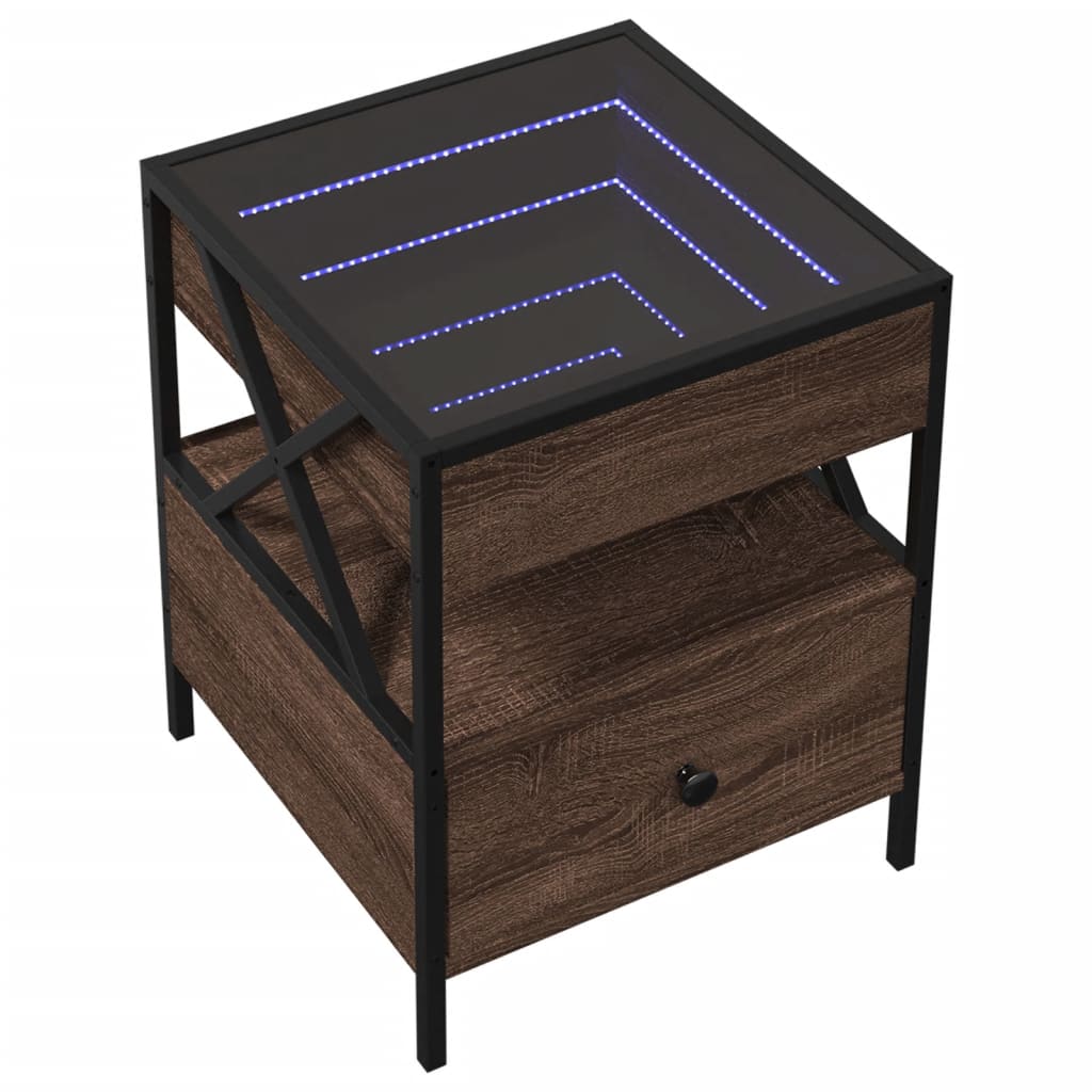 Table de chevet avec LED infini chêne marron 40x40x51 cm