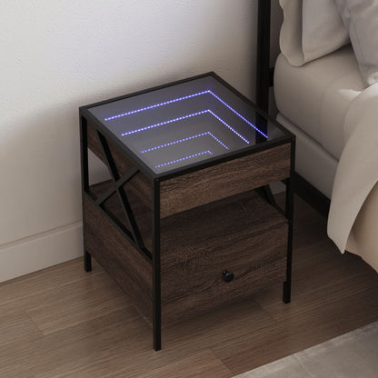 Table de chevet avec LED infini chêne marron 40x40x51 cm