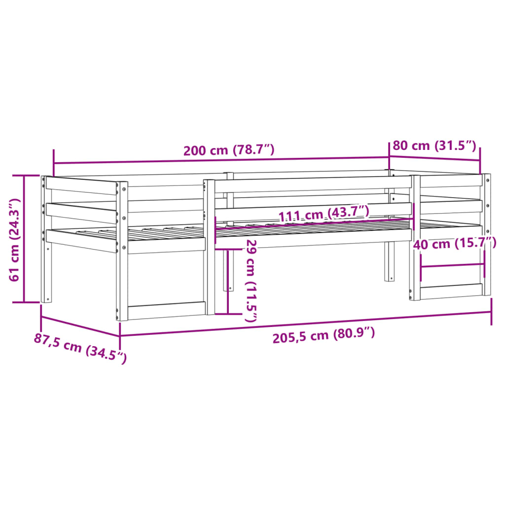 Cadre de lit pour enfants sans matelas 80x200 cm pin massif