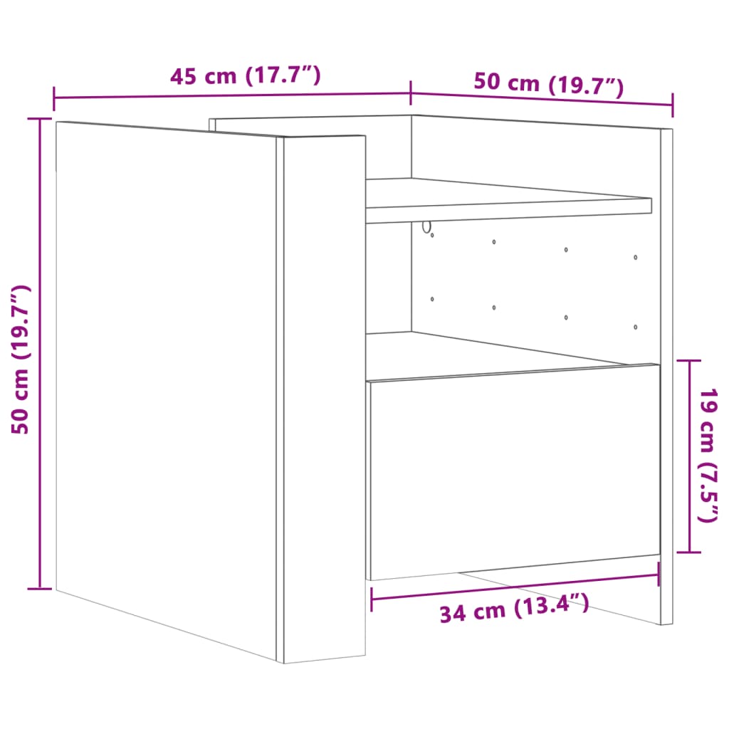 Table de chevet blanc 45x50x50 cm bois d’ingénierie