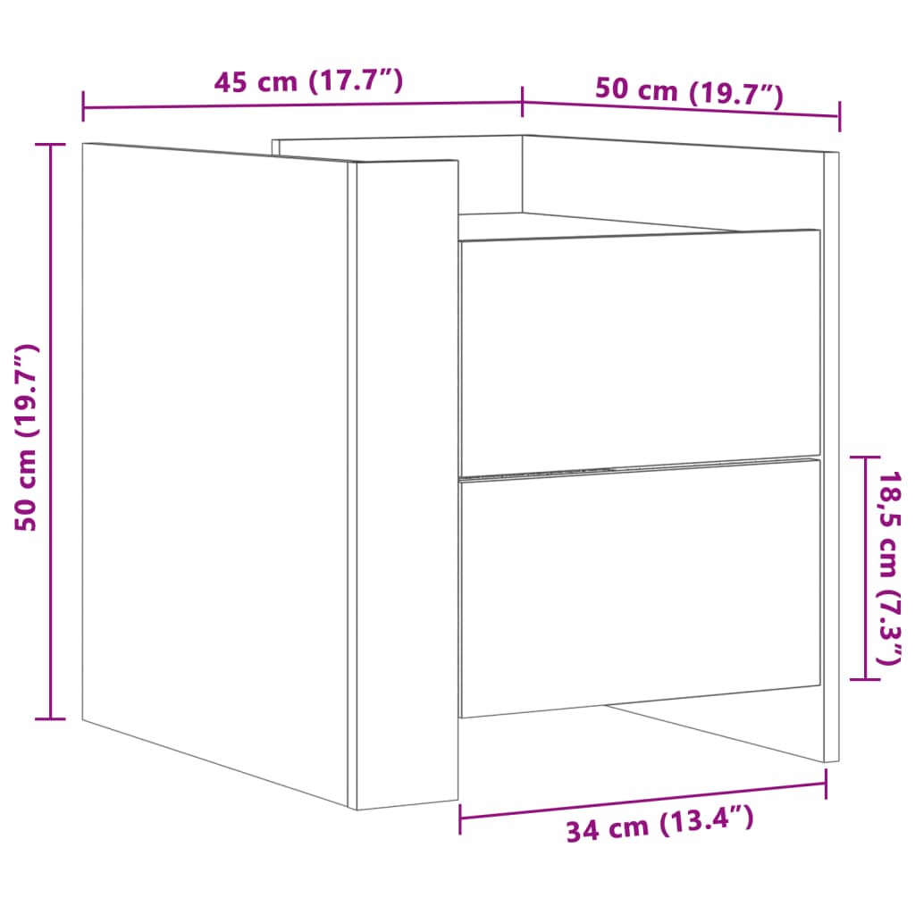 Table de chevet blanc 45x50x50 cm bois d’ingénierie