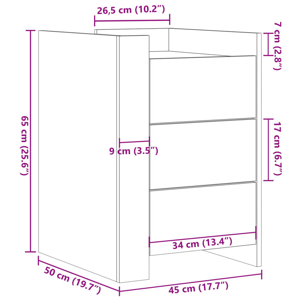 Table de chevet blanc 45x50x65 cm bois d'ingénierie