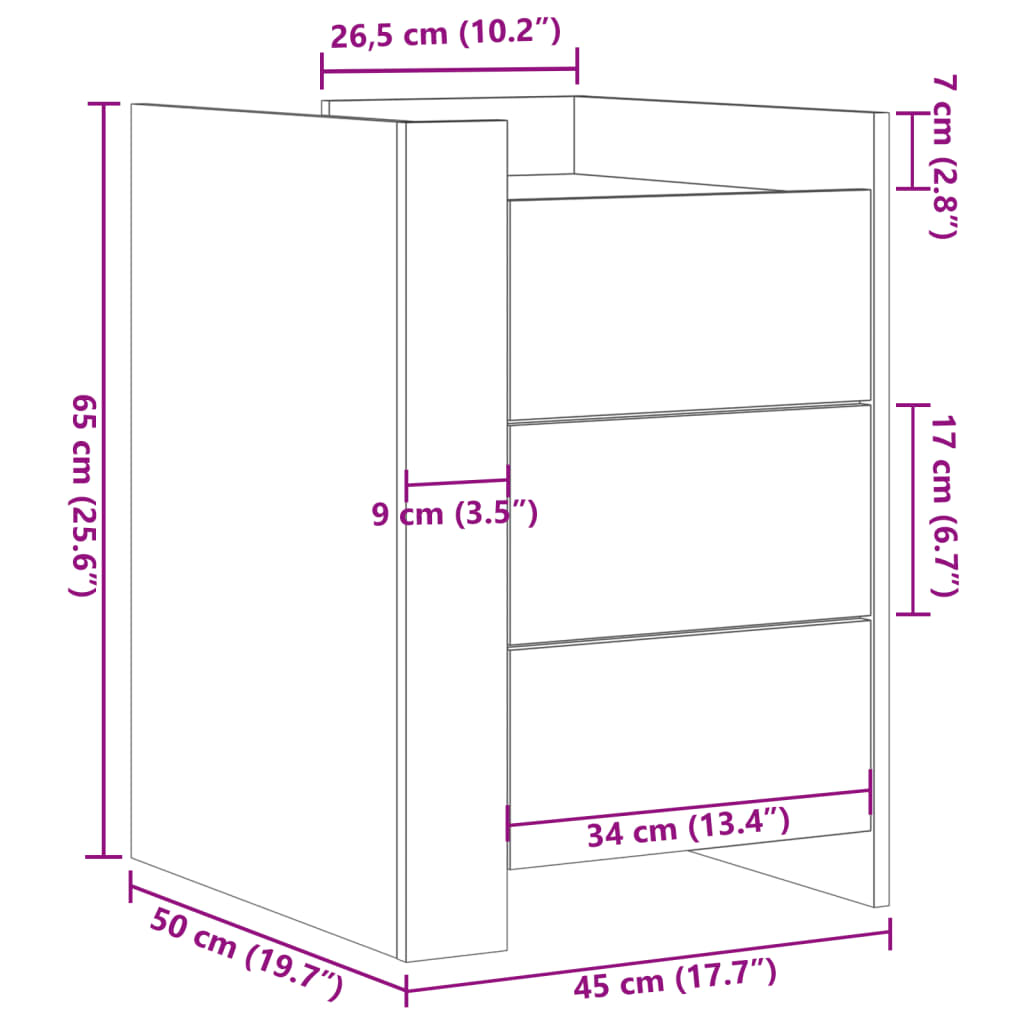 Table de chevet chêne fumé 45x50x65 cm bois d'ingénierie