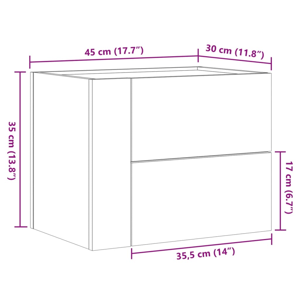 Table de chevet murale noir 45x30x35 cm