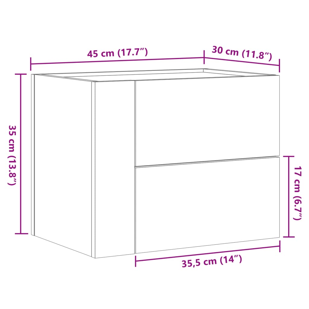 Table de chevet murale gris béton 45x30x35 cm