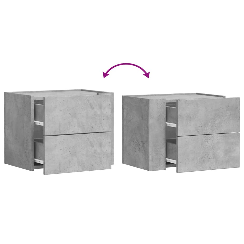 Tables de chevet murales 2 pcs gris béton 45x30x35 cm