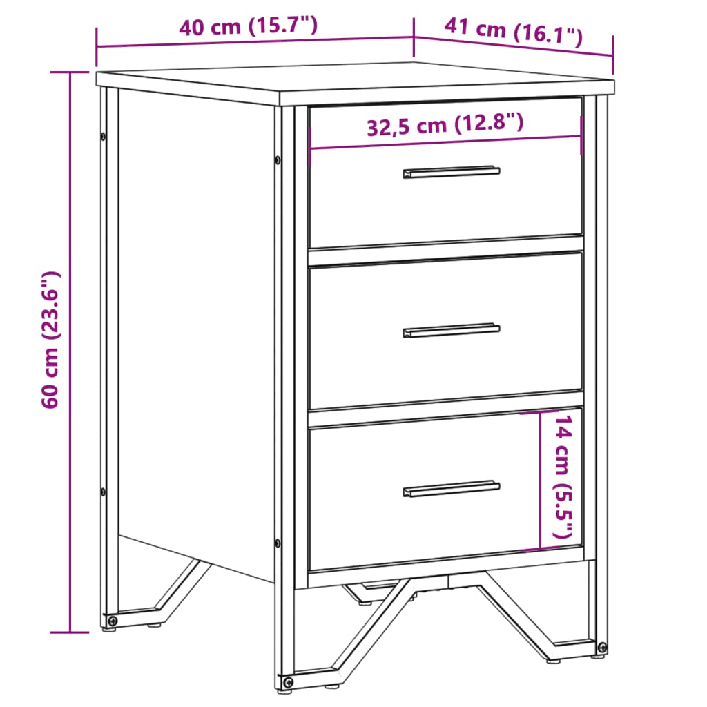 Table de chevet chêne marron 40x41x60 cm bois d'ingénierie