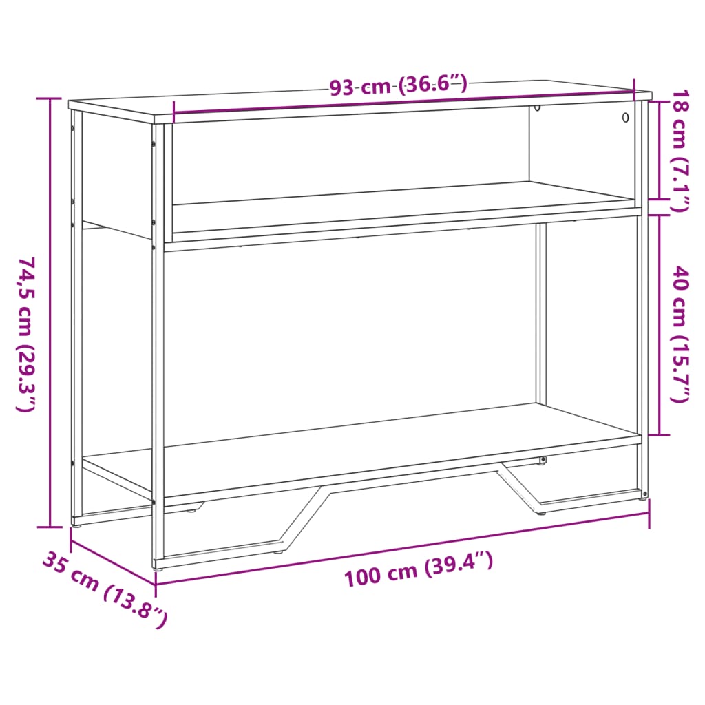 Table console chêne sonoma 100x35x74,5 cm bois d'ingénierie