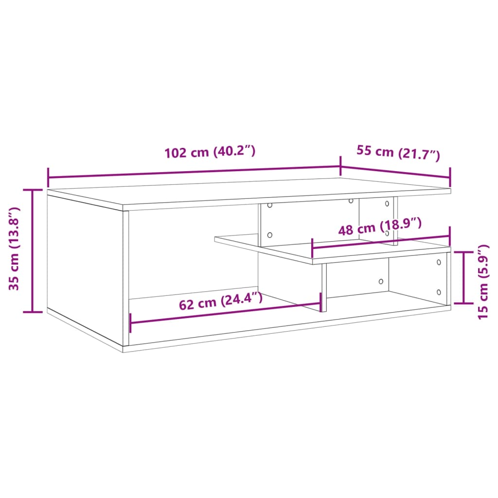 Table basse blanc 102x55x35 cm bois d'ingénierie