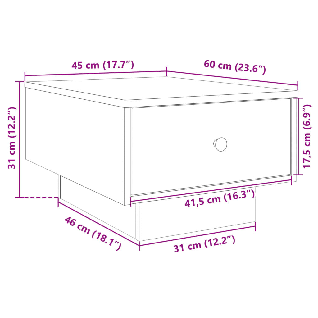 Table basse blanc 60x45x31 cm bois d'ingénierie