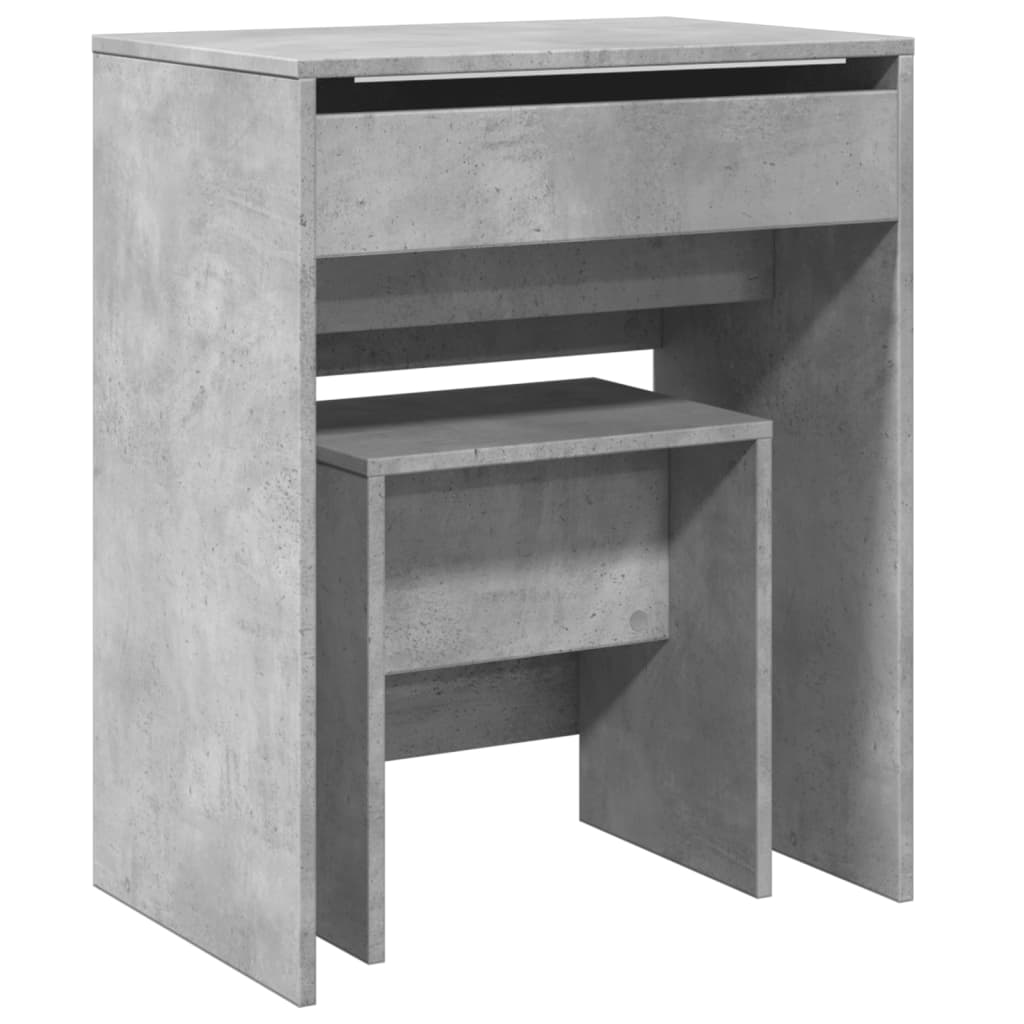 Coiffeuse et tabouret gris béton 60x40x113,5 cm