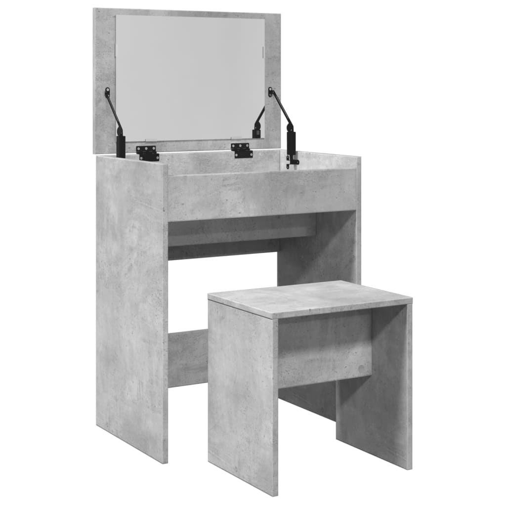 Coiffeuse et tabouret gris béton 60x40x113,5 cm