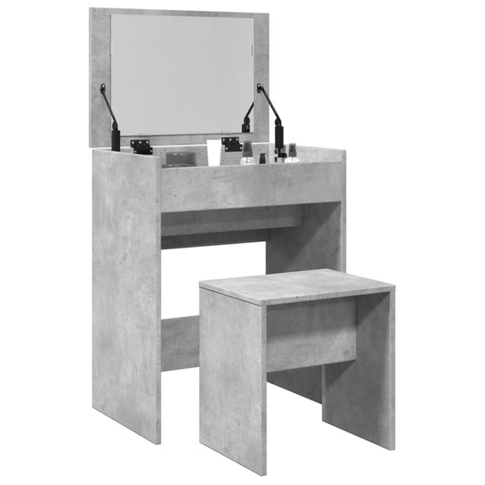 Coiffeuse et tabouret gris béton 60x40x113,5 cm