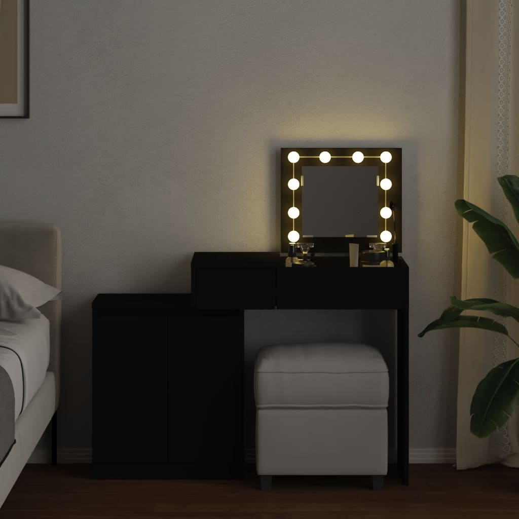 Coiffeuse avec LED noir 115x37x110,5 cm