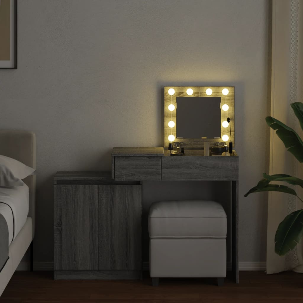 Coiffeuse avec LED sonoma gris 115x37x110,5 cm