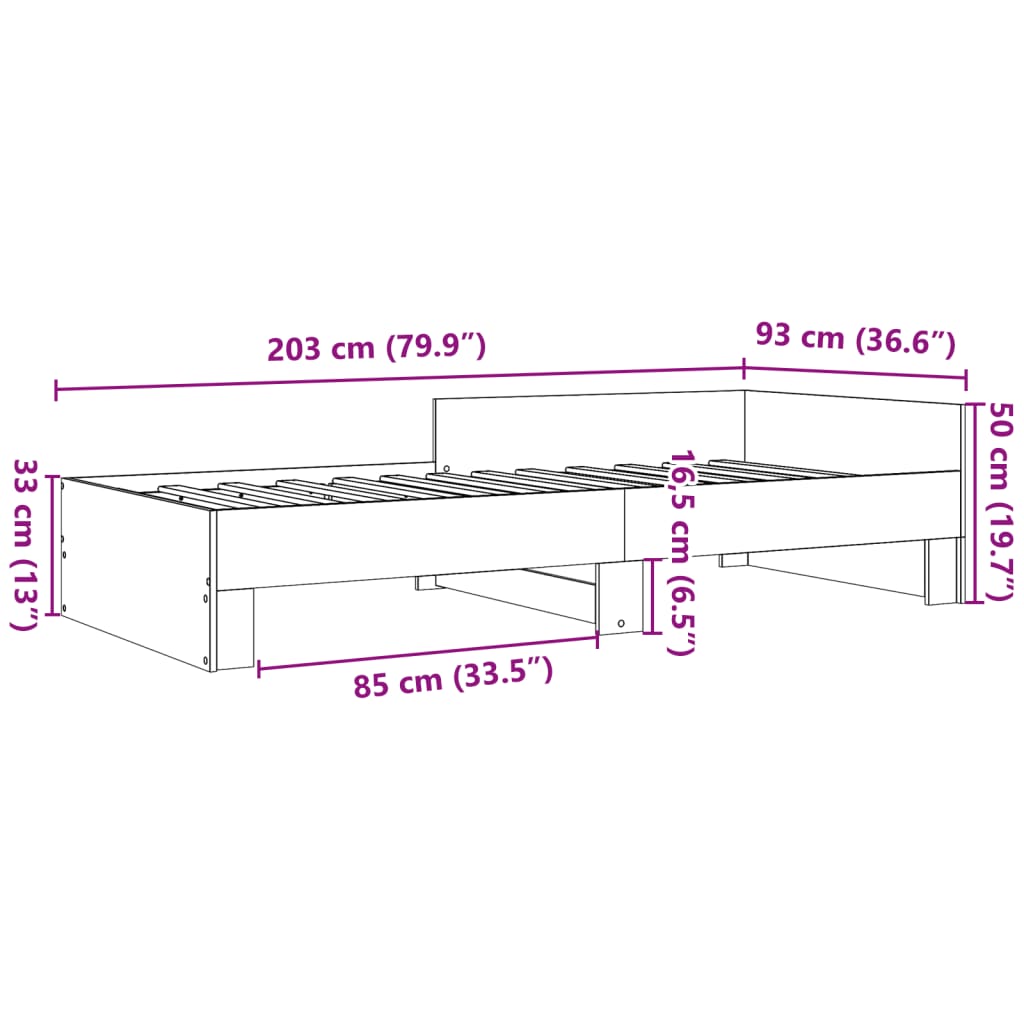 Cadre de lit sans matelas noir 90x200 cm bois d'ingénierie