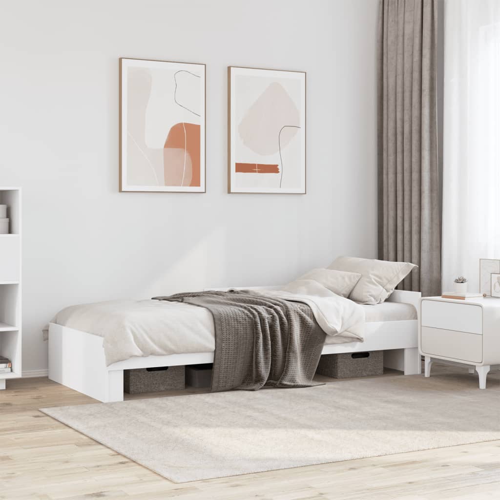 Cadre de lit sans matelas blanc 75x190 cm bois d'ingénierie