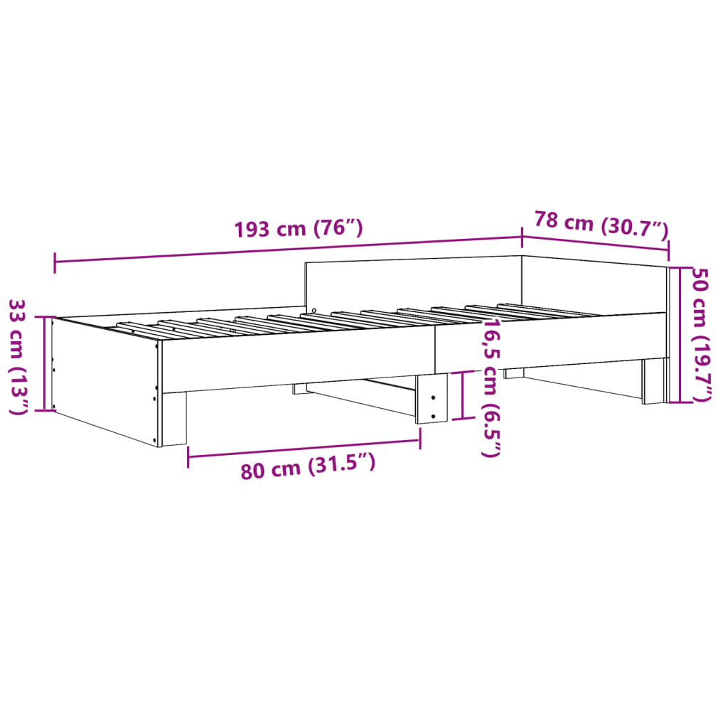 Cadre de lit sans matelas noir 75x190 cm bois ingénierie