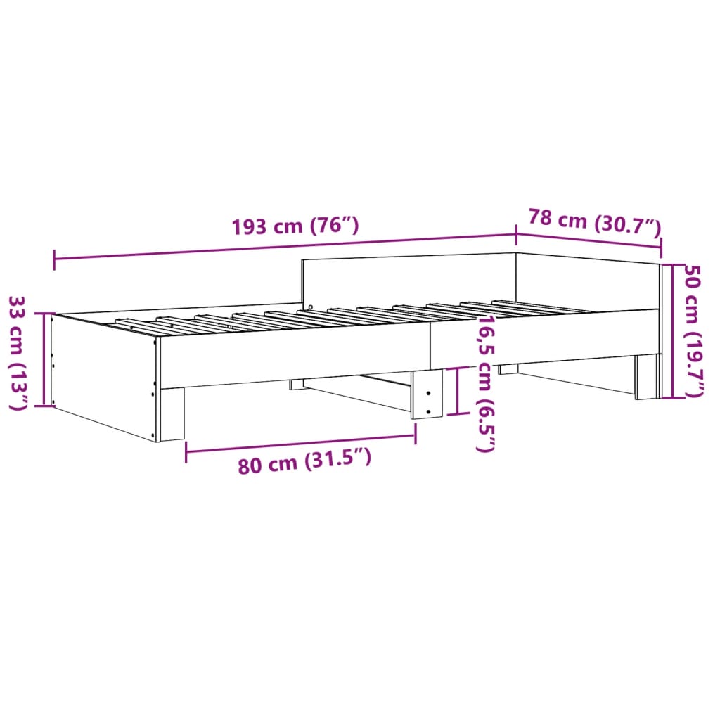 Cadre de lit sans matelas sonoma gris 75x190 cm