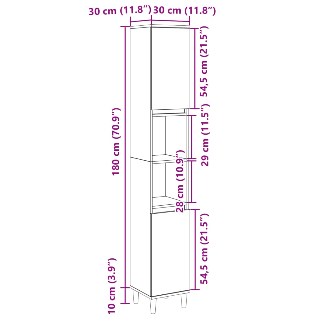 Armoire salle de bain chêne sonoma 30x30x190 cm