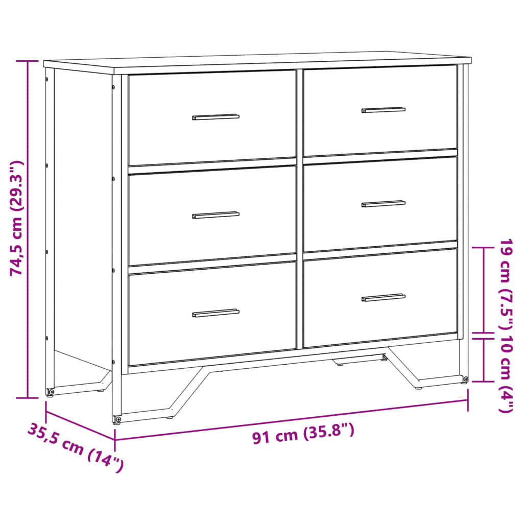 Commode chêne sonoma 91x35,5x74,5 cm bois d'ingénierie