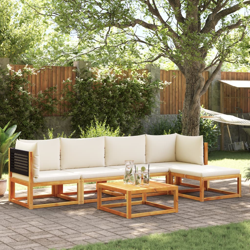 Salon de jardin avec coussins 6 pcs bois d'acacia solide