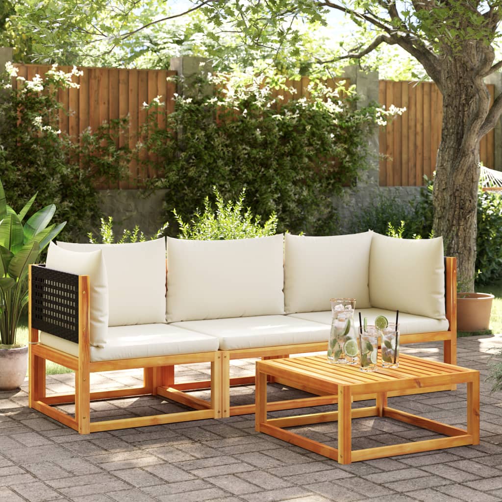 Salon de jardin avec coussins 3 pcs bois massif d'acacia