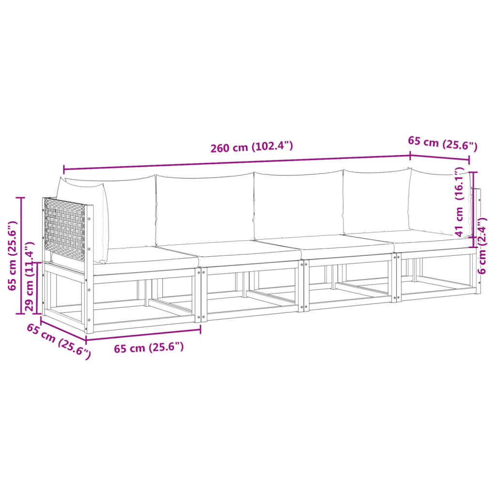 Salon de jardin avec coussins 4 pcs bois d'acacia massif