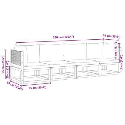 Salon de jardin avec coussins 4 pcs bois d'acacia massif