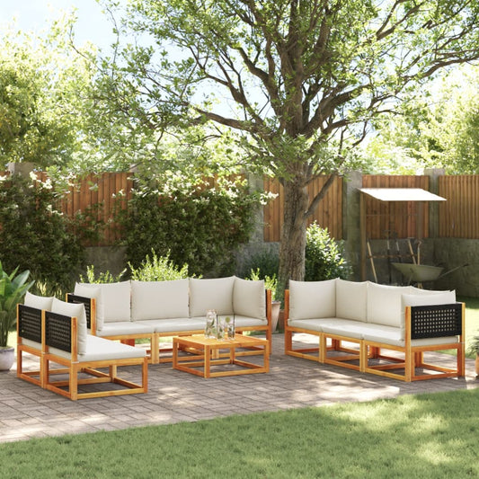 Salon de jardin avec coussins 9 pcs bois massif d'acacia