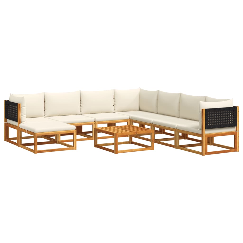 Salon de jardin avec coussins 9 pcs bois massif d'acacia