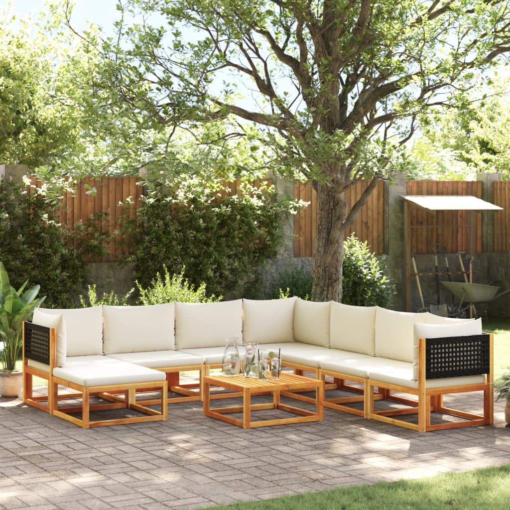 Salon de jardin avec coussins 9 pcs bois massif d'acacia