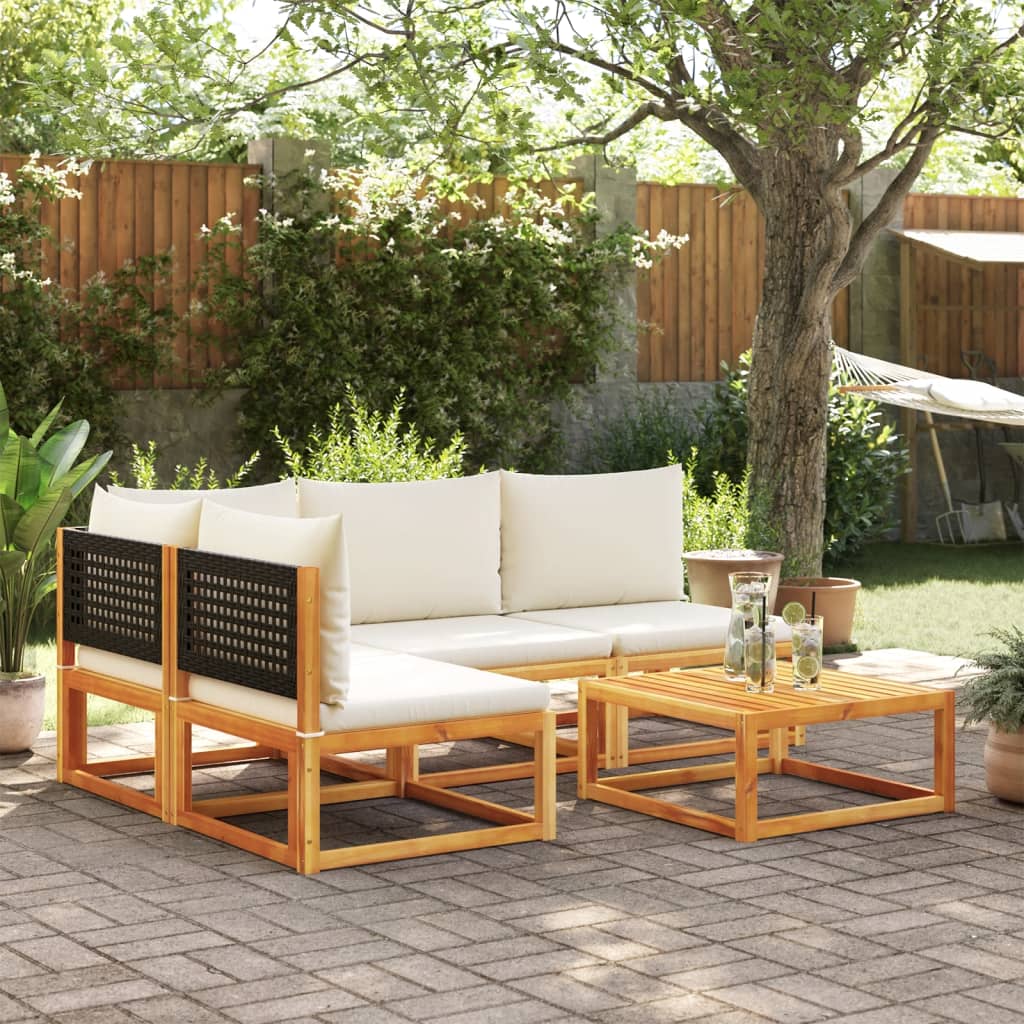 Salon de jardin avec coussins 5 pcs Bois d'acacia solide