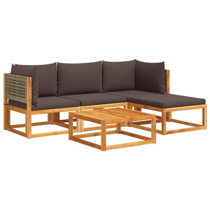 Salon de jardin avec coussins 5 pcs Bois d'acacia solide