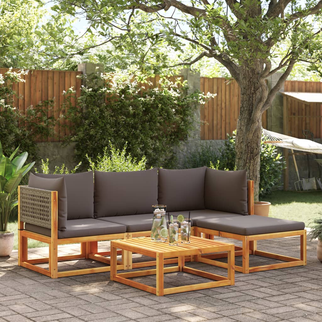 Salon de jardin avec coussins 5 pcs Bois d'acacia solide