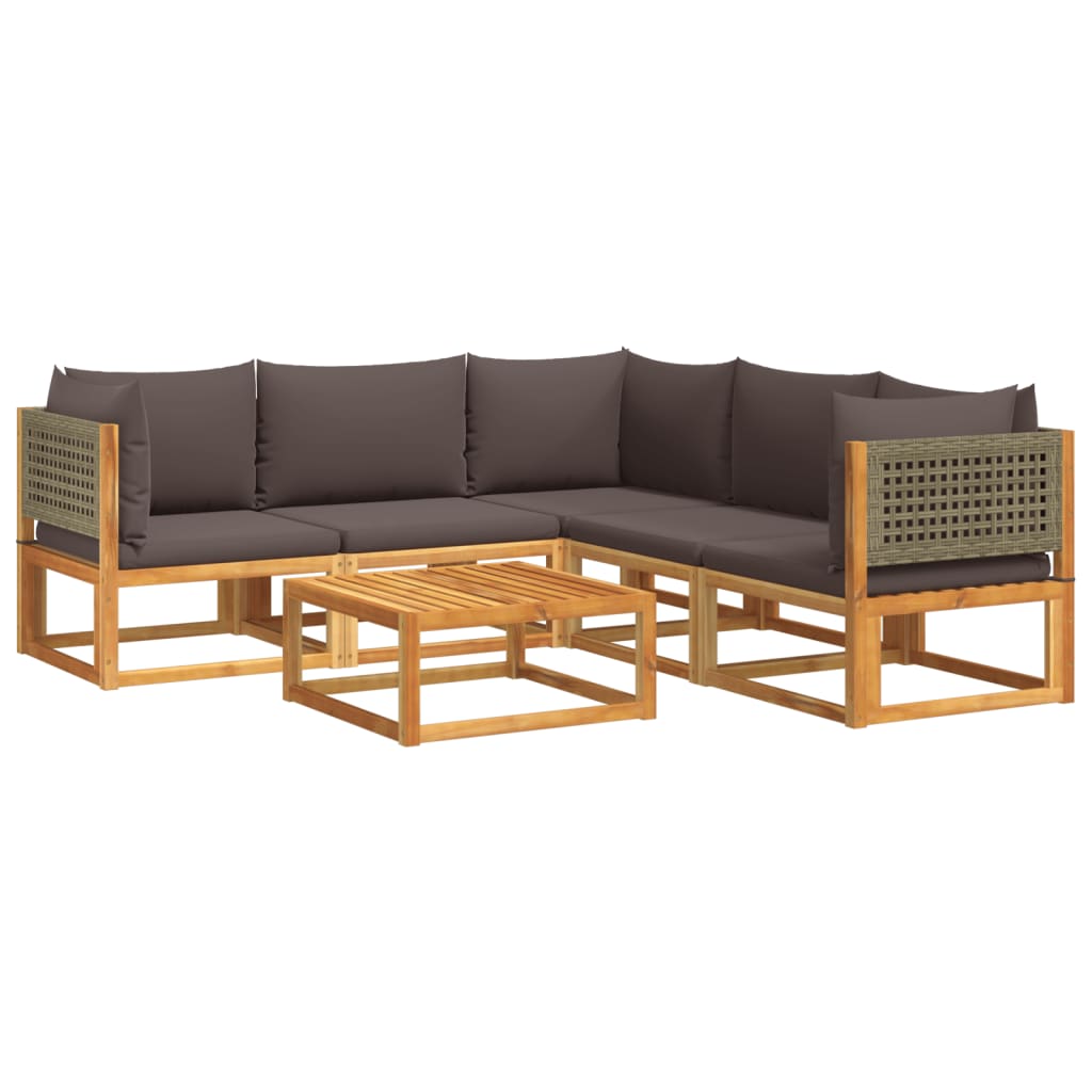 Salon de jardin avec coussins 6 pcs bois d'acacia solide