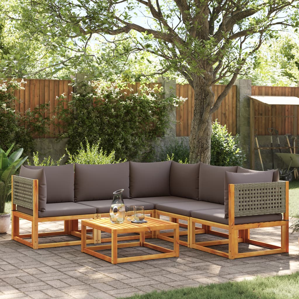 Salon de jardin avec coussins 6 pcs bois d'acacia solide