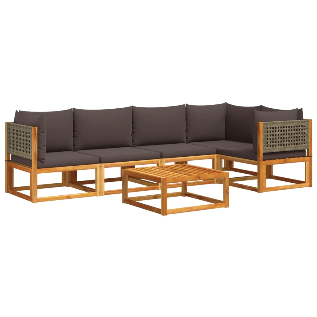 Salon de jardin avec coussins 6 pcs bois d'acacia solide