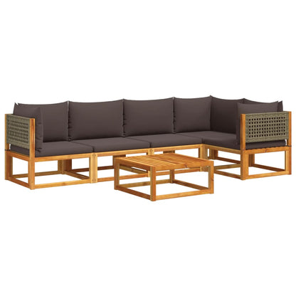 Salon de jardin avec coussins 6 pcs bois d'acacia solide