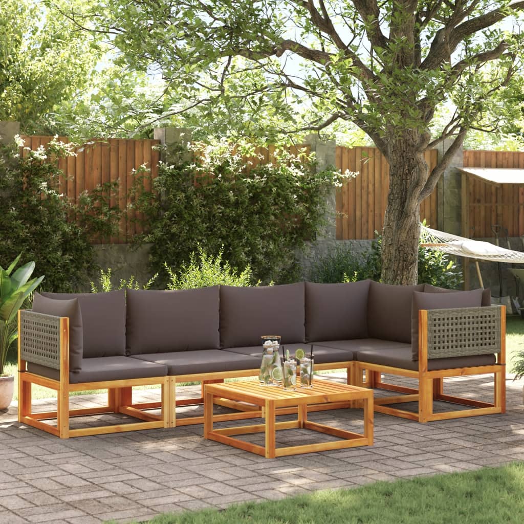 Salon de jardin avec coussins 6 pcs bois d'acacia solide