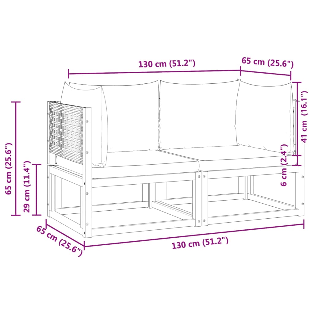 Canapés d'angle de jardin et coussins 2pcs bois massif d'acacia