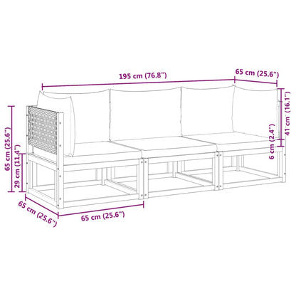 Salon de jardin avec coussins 3 pcs bois massif d'acacia