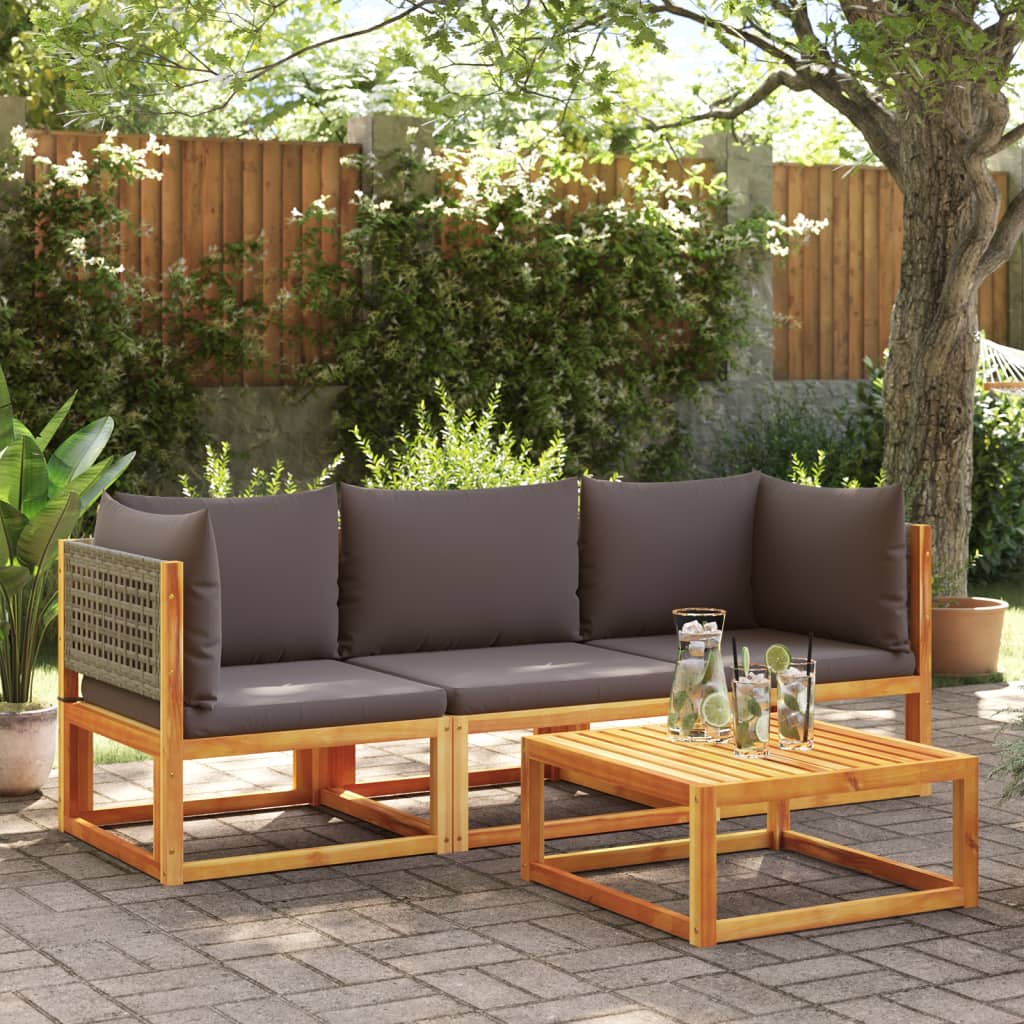 Salon de jardin avec coussins 3 pcs bois massif d'acacia