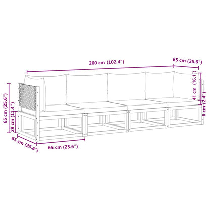 Salon de jardin avec coussins 4 pcs bois d'acacia massif