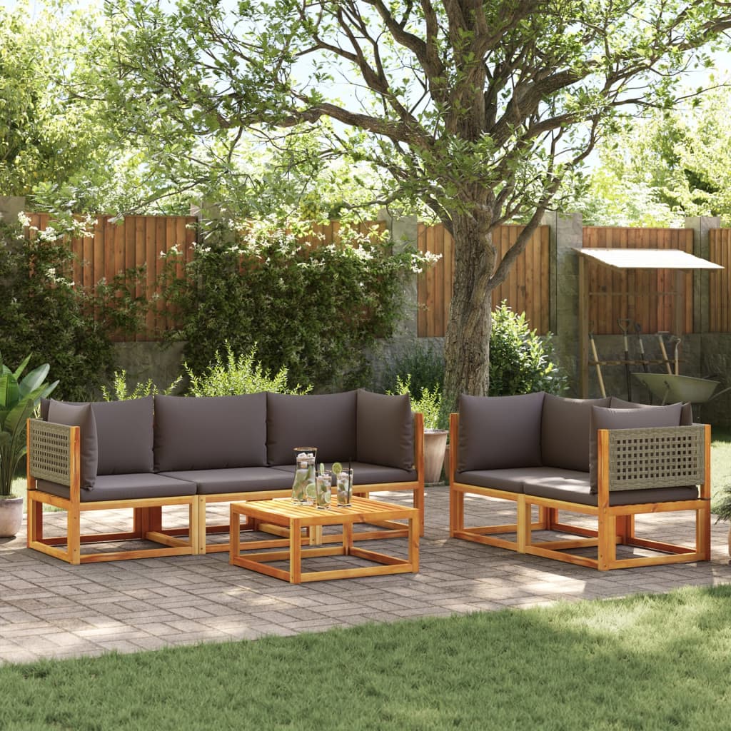 Salon de jardin avec coussins 6 pcs bois d'acacia solide