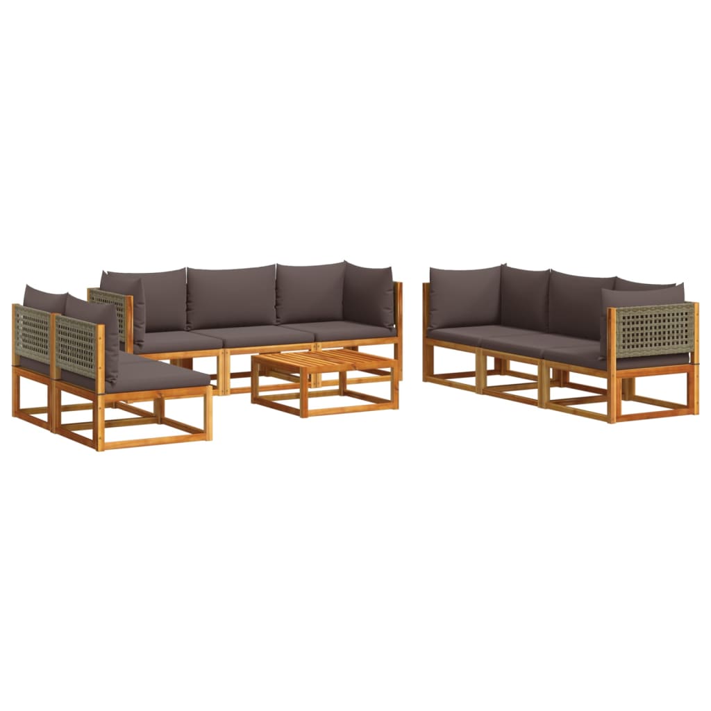 Salon de jardin avec coussins 9 pcs bois massif d'acacia