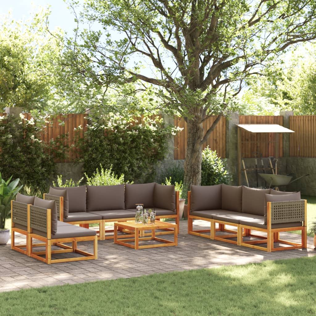 Salon de jardin avec coussins 9 pcs bois massif d'acacia