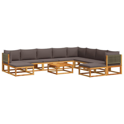 Salon de jardin avec coussins 11 pcs bois massif d'acacia