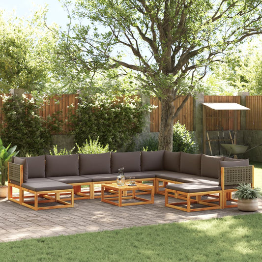 Salon de jardin avec coussins 11 pcs bois massif d'acacia