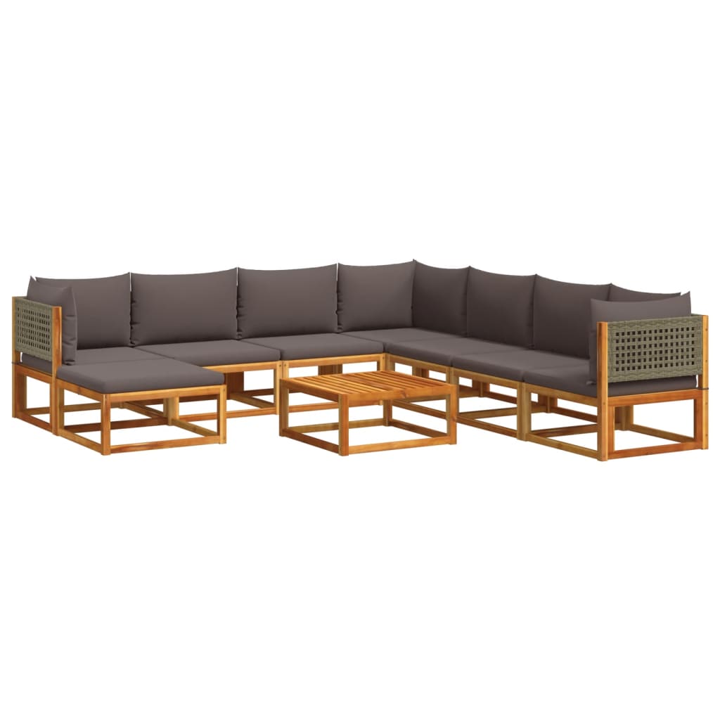 Salon de jardin avec coussins 9 pcs bois massif d'acacia